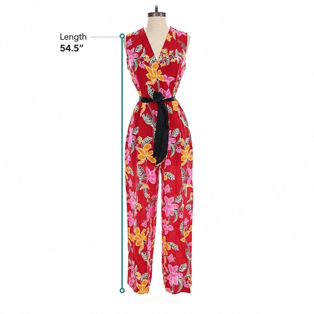 Diane von Furstenberg DVF Floral Jumpsuit Size 6 Red Sleeveless Belted NWT - Picture 3 of 4